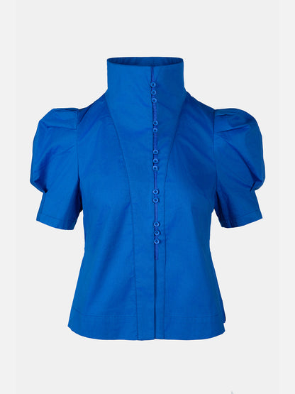 Retro High Collar Puff Sleeve Shirt