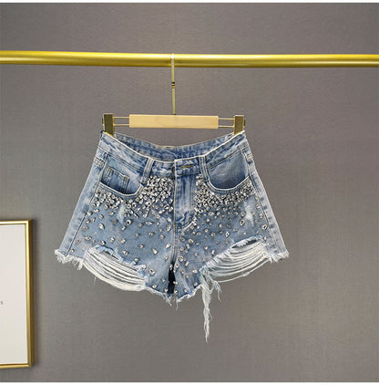 Ripped Wide-Leg Denim Shorts