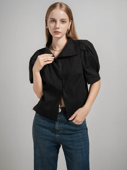 Retro High Collar Puff Sleeve Shirt