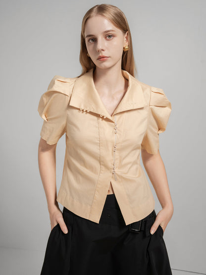 Retro High Collar Puff Sleeve Shirt