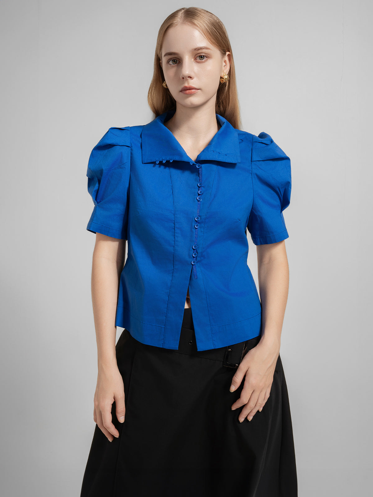 Retro High Collar Puff Sleeve Shirt