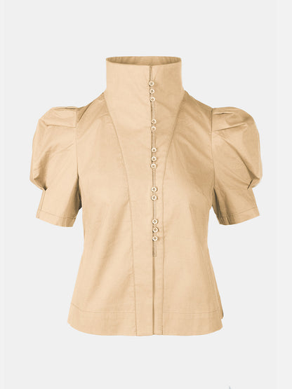 Retro High Collar Puff Sleeve Shirt