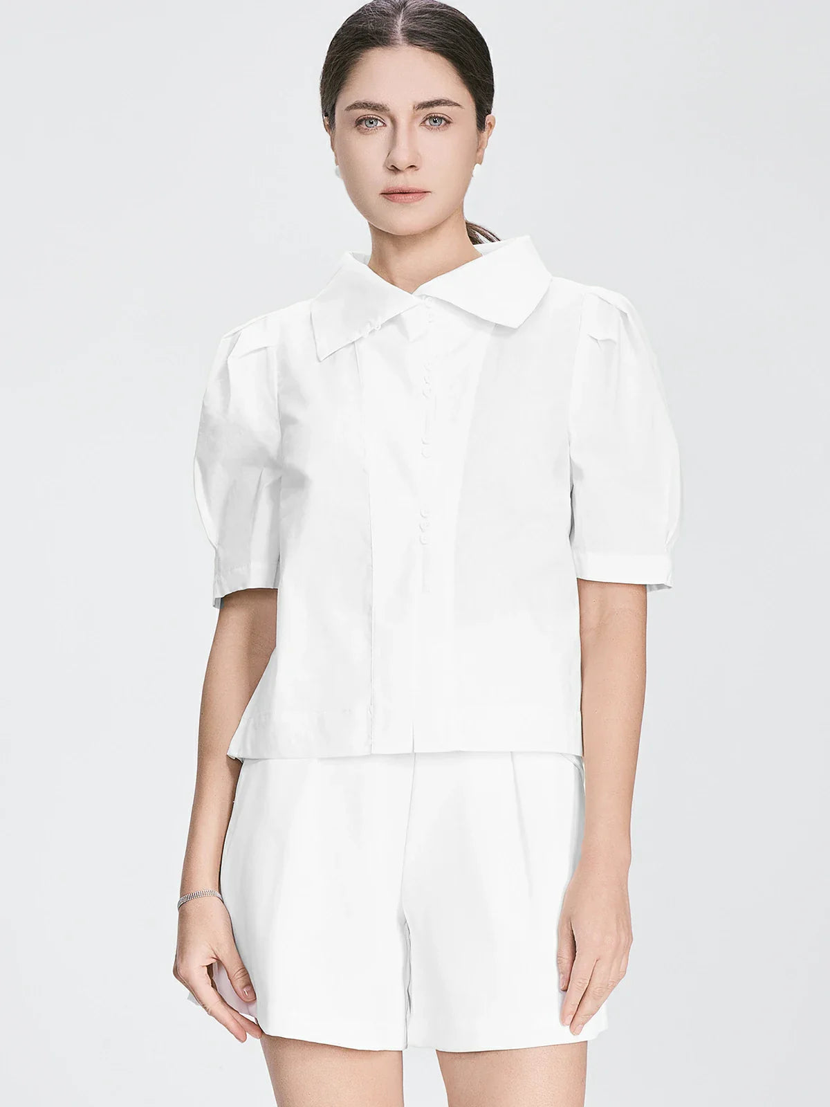 Retro High Collar Puff Sleeve Shirt