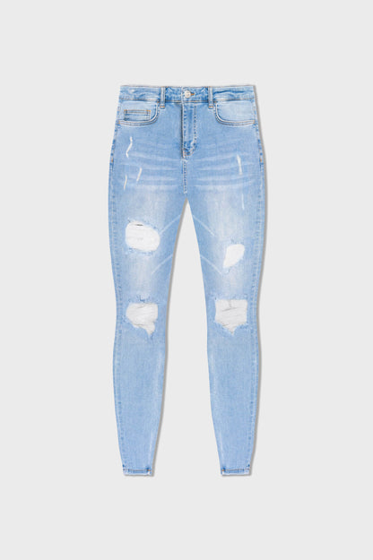 SKINNY FIT JEANS RIPPED AND REPAIRED - LIGHT BLUE