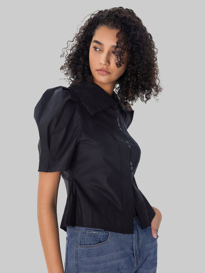 Retro High Collar Puff Sleeve Shirt